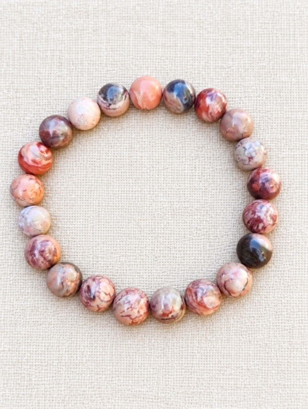 Red / Brown Jasper Beaded Stretch Bracelet Handmade